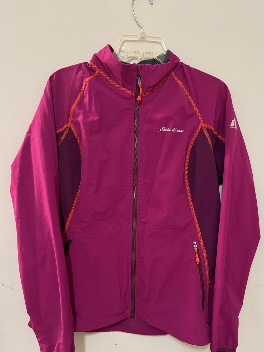 Eddie Bauer Women's First Ascent Fuchsia Softshell Jacket with Orange Stitching